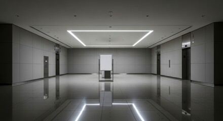 Good conference. Modern interior with blank display in minimalist design