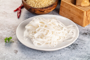 Boiled asian rice pho noodles