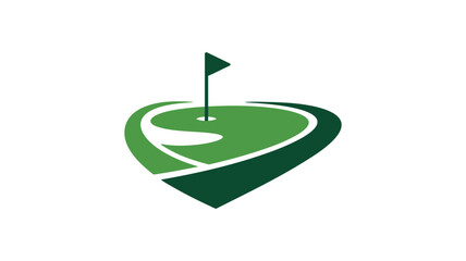 Obraz premium Golf heart logo design with green fairway and flag for sports clubs