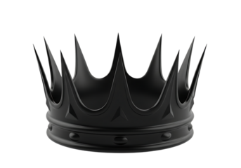 Illustration of a black crown with sharp points and a decorative band, isolated on a transparent background on transparent background