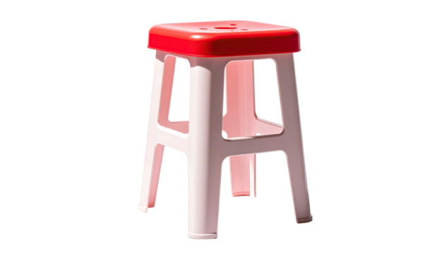 Red-topped, white plastic stool