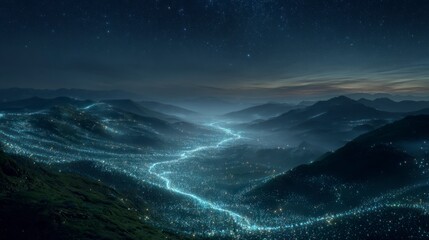 Mountain valley river night view
