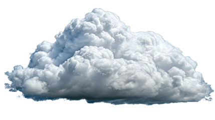 Fluffy white cloud isolated on a transparent background, showcasing a soft and airy appearance, ideal for various design and artistic projects.