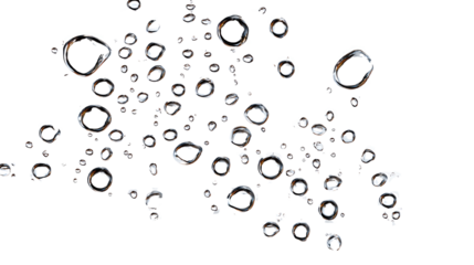 A collection of bubbly water droplets in varying sizes, showcasing reflections and transparency. Perfect for designs related to beverages or refreshing drinks.