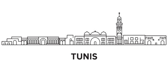 Obraz premium Tunis Line Art skyline banner. Tunis City. with white background