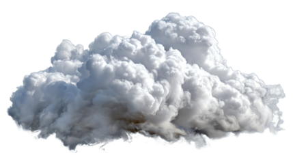 Fluffy white cloud isolated on a transparent background, featuring a soft and textured appearance, perfect for creative projects and backgrounds.
