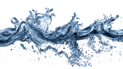 Dynamic splash of water with droplets, capturing the essence of freshness and vitality, ideal for beverage related designs or environmental themes.