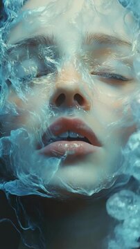 A woman 's face covered in ice