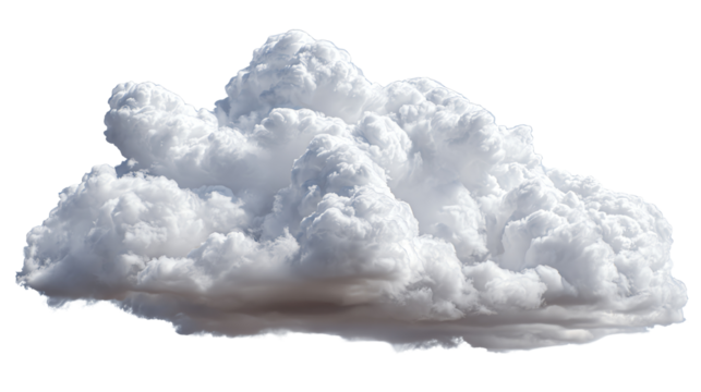 A fluffy white cloud floating in a clear blue sky. The cloud exhibits soft edges and a voluminous shape, representing tranquility and the beauty of nature.