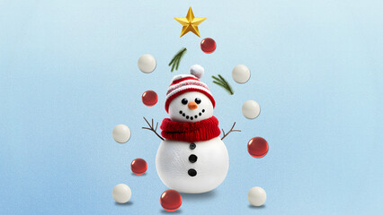 Snow man with christmas balls Happy christmas
