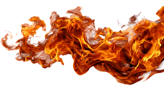 Dynamic flames on a transparent background, showcasing vibrant orange and red colors that create an energetic and warm atmosphere.