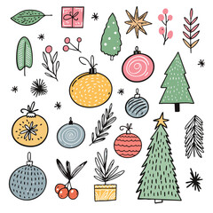 Illustration of Festive Christmas Ornaments and Decorative Elements for the Season