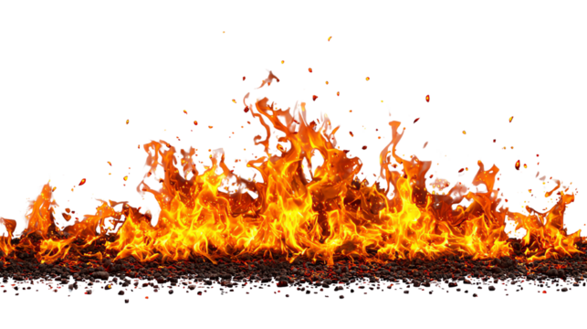 Dynamic flame with vibrant colors on a white isolated background, evoking warmth and energy, perfect for representing heat, fire safety, and passion in design projects.