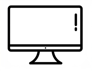 Stylized digital monitor outline. Flat design; screen is blank, base has decorative swoop. Modern, minimal aesthetic in black & white