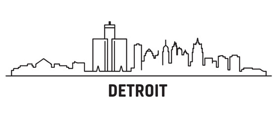 Detroit Line Art skyline. Black Detroit city. with white background