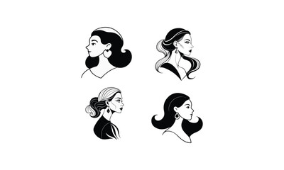 Fototapeta premium Stylish Woman Head Silhouette Vector Set for Beauty and Fashion