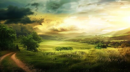 Elegant Scenery Background Images, covering scenes such as lake morning mist, mountain sunset, seaside afterglow, forest stream, flower field terraces. It presents elegant texture with soft tones