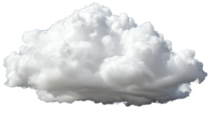 Fluffy white cloud isolated on a transparent background, perfect for various graphic designs and environmental themes.