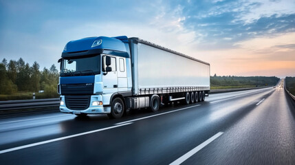 truck on motorway in beautiful sunset light
