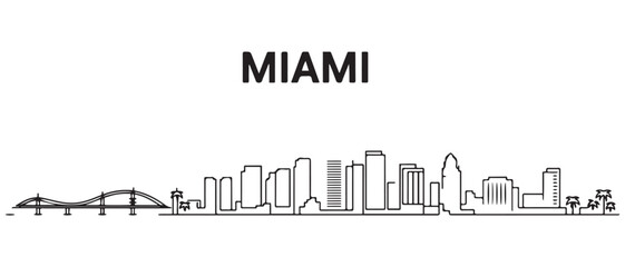 Fototapeta premium Miami Line Art skyline. Black Miami city. with white background