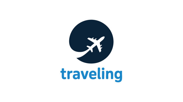 Modern airplane logo with abstract swirl and traveling text for aviation businesses
