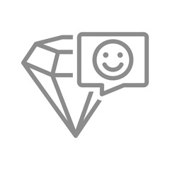 Diamond with smiley face in bubble line icon. Joy, satisfaction, or valuable feedback symbol. Vector illustration