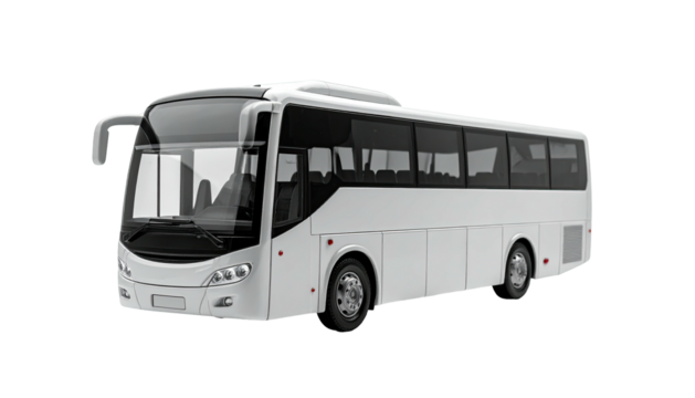 White passenger bus, front view, isolated