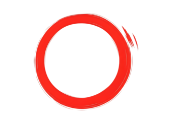 Illustration of a handdrawn red circle with a brush stroke effect isolated on a transparent background on transparent background