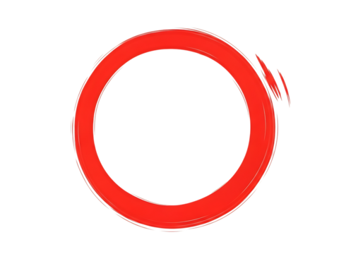 Illustration of a handdrawn red circle with a brush stroke effect isolated on a transparent background on transparent background - Powered by Adobe
