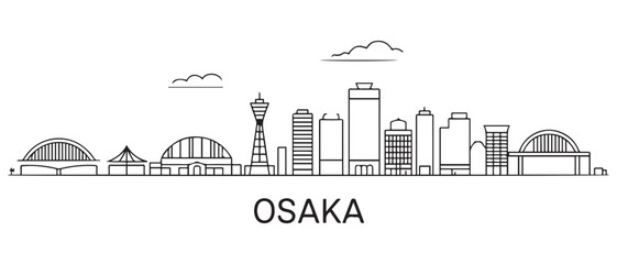 Obraz premium Osaka Line Art skyline. Black Osaka city. with white background