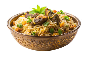 Flavorful mutton biryani Indian cuisine isolated on transparent background