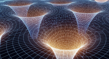 Dynamic Grid of Spacetime Curvature: Visualizing Gravitational Wells, Cosmic Forces, and Abstract Scientific Principles