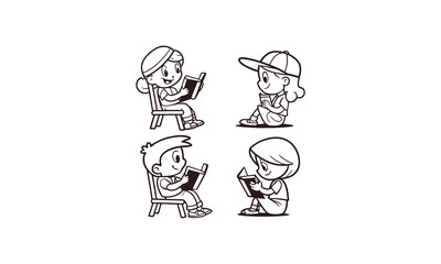 Cute Kids Reading Book Illustration