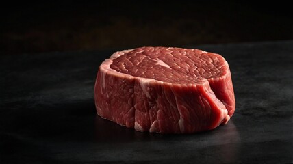 Raw beef steak isolated on dark background. Perfect for social media content, culinary blogs, and appetizing compositions.