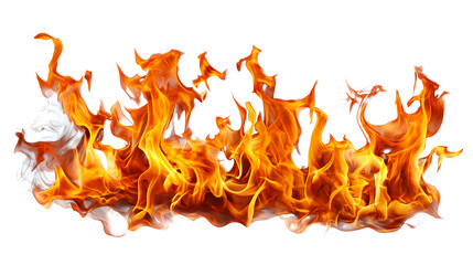 A vivid display of flames with vibrant orange and yellow colors, creating a dynamic fire effect against a transparent background.