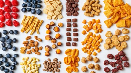 Assortment of Colorful Snacks and Treats Isolated on White Background