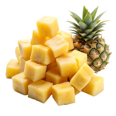 Juicy pineapple chunks tropical fruit isolated on transparent background