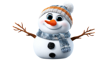 A cheerful snowman with a bright scarf and hat, spreading joy and warmth during the winter season. Perfect for holiday decor and festive celebrations.