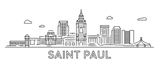 Saint Paul Line Art skyline banner. Saint Paul City, Minnesota. with white background
