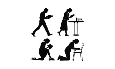 Silhouette of People Reading Books