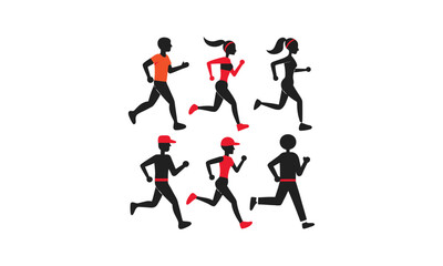 Colorful Running People Silhouette Vector