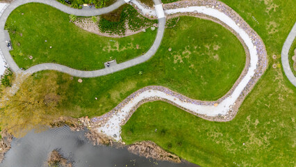 Aerial View of Park with Winding Pathways