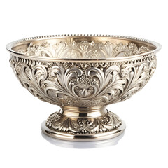 Beautiful silver decorative bowl isolated on transparent background
