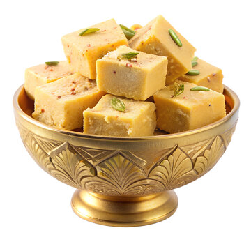 Authentic soan papdi mithai in bowl isolated on transparent background