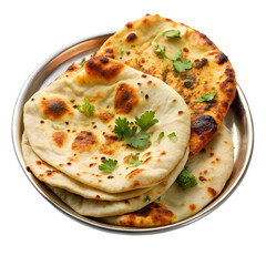 Delicious tandoori roti bread isolated on transparent background