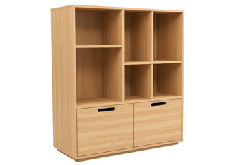 Isolated Light Wood Bookcase Cabinet, modern furniture, drawers, shelves and storage