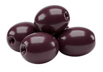 Isolated Close-up of Shiny Purple Olives Stacked in a Pile, Fresh Food, Vegetarian Diet, Delicious