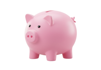 Isolated pink piggy bank standing upright and centered, a simple representation of saving money