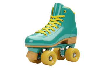 Isolated roller skate with colorful boot and wheels for recreation or sport activity