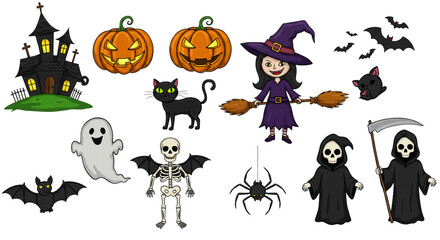 Halloween element set. Design for web banner, scrapbook, greeting card, invitation, poster, template, tag, stickers and party clipart.